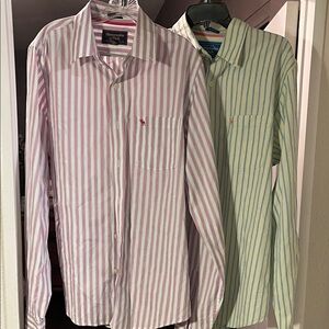 Abercrombie & Fitch muscle dress Men's Pink and Green Striped Button Down Shirts